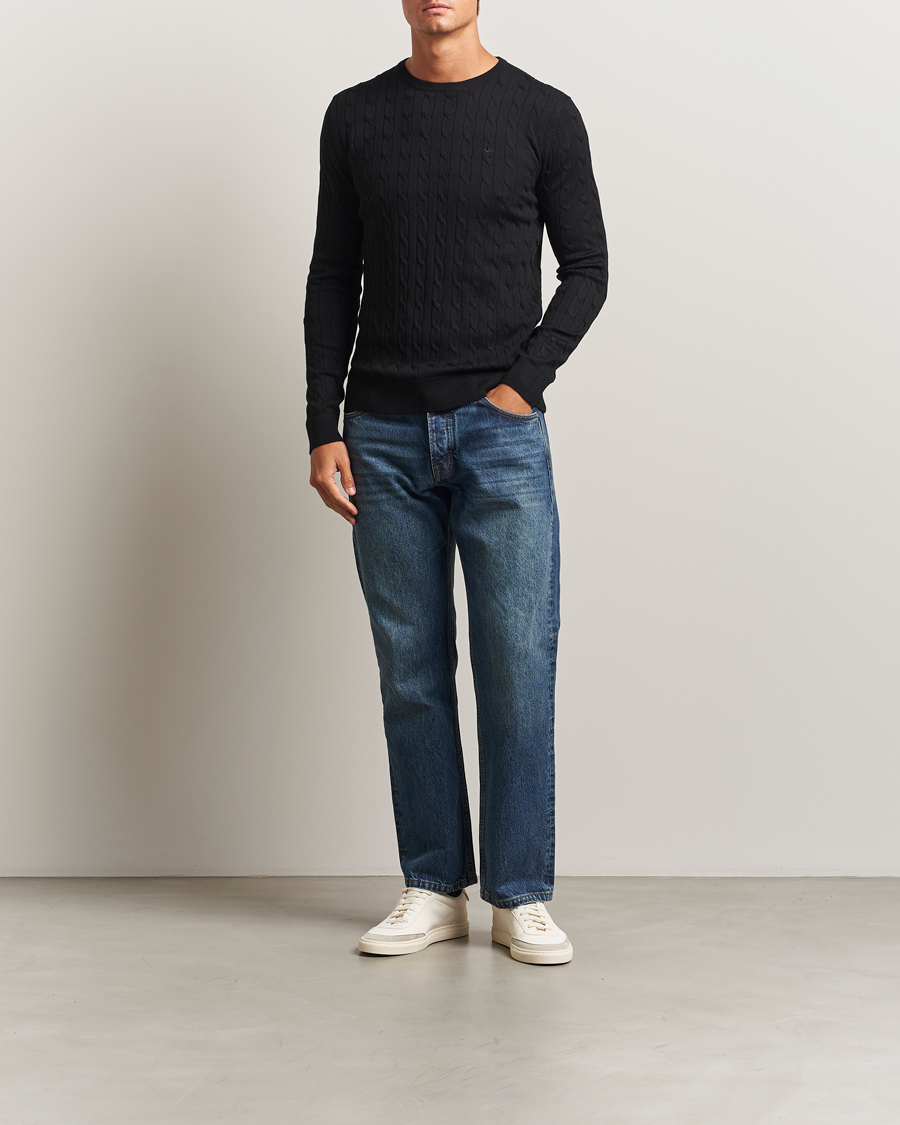 Heren | Truien | Morris | Merino Cable O-Neck Black