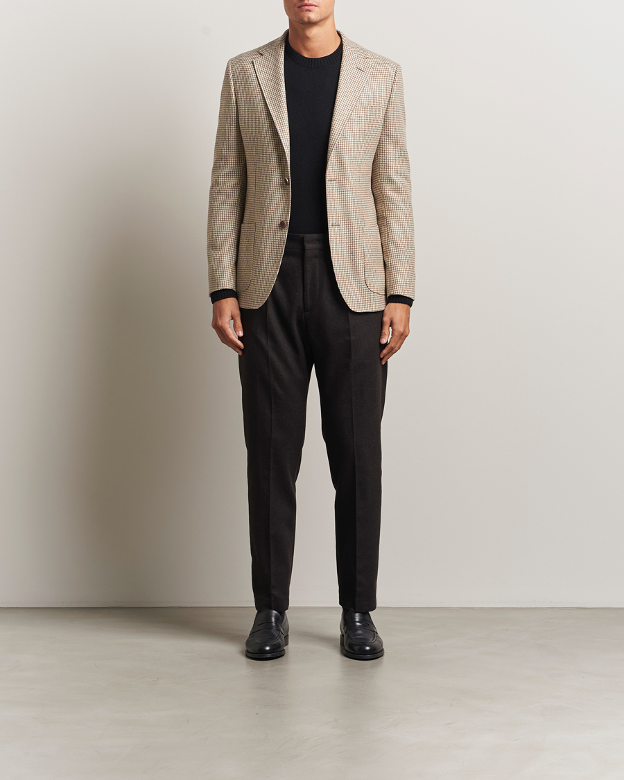 Heren | Blazers | Morris | Wool Silk Houndstooth Blazer Khaki