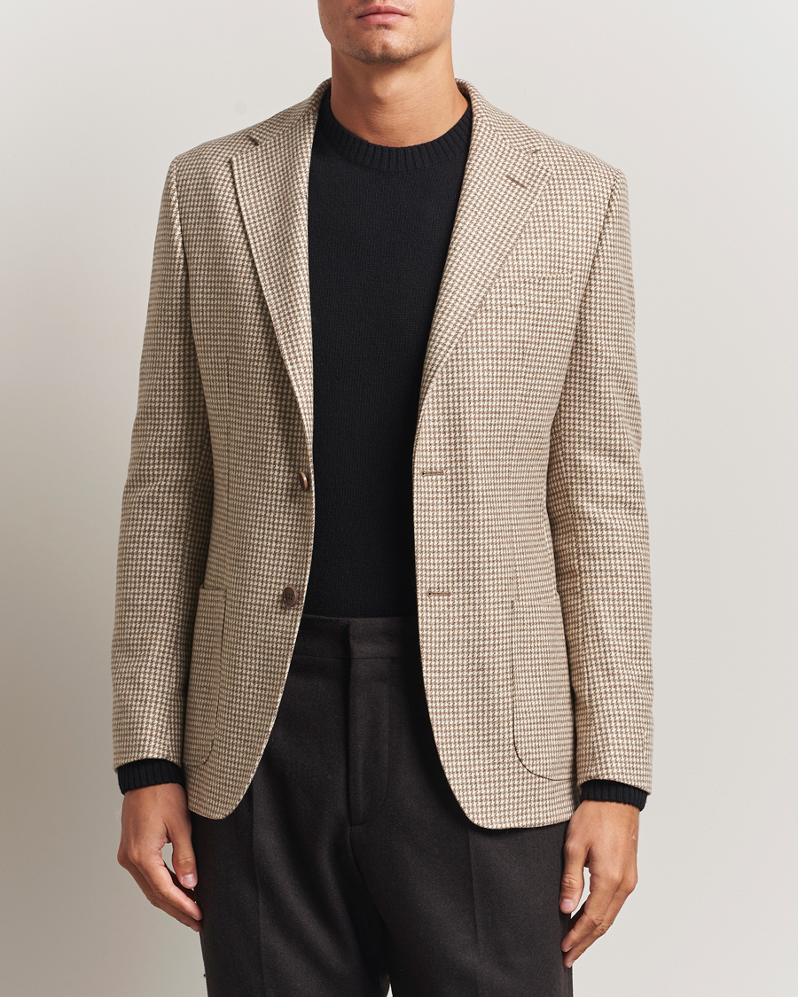 Heren | Blazers | Morris | Wool Silk Houndstooth Blazer Khaki