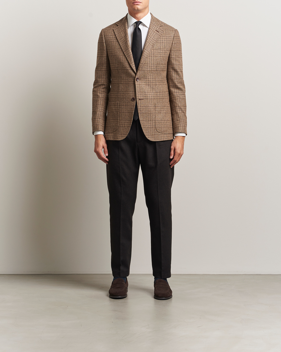 Heren | Blazers | Morris | Wool Silk Check Blazer Brown