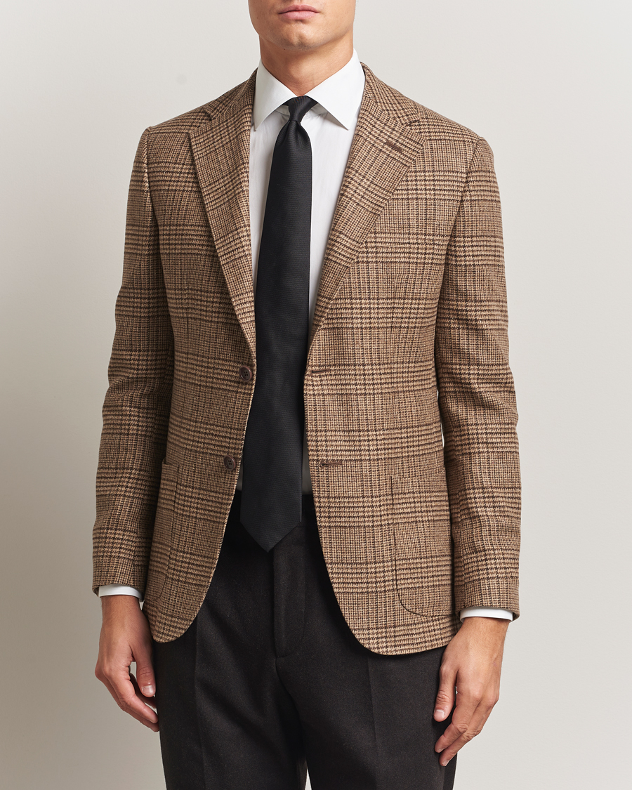 Heren | Blazers | Morris | Wool Silk Check Blazer Brown