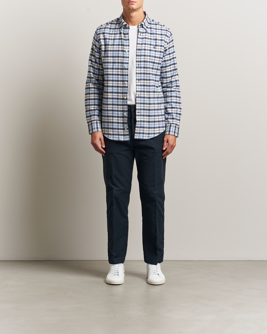Heren | Overhemden | Morris | Flannel Check Shirt Light Blue