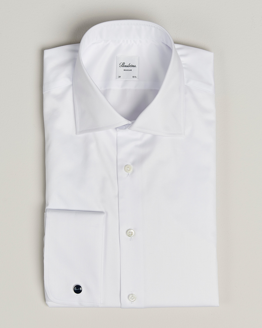 Heren | Overhemden | Stenströms | Regular Fit Cotton Twill Double Cuff Shirt White