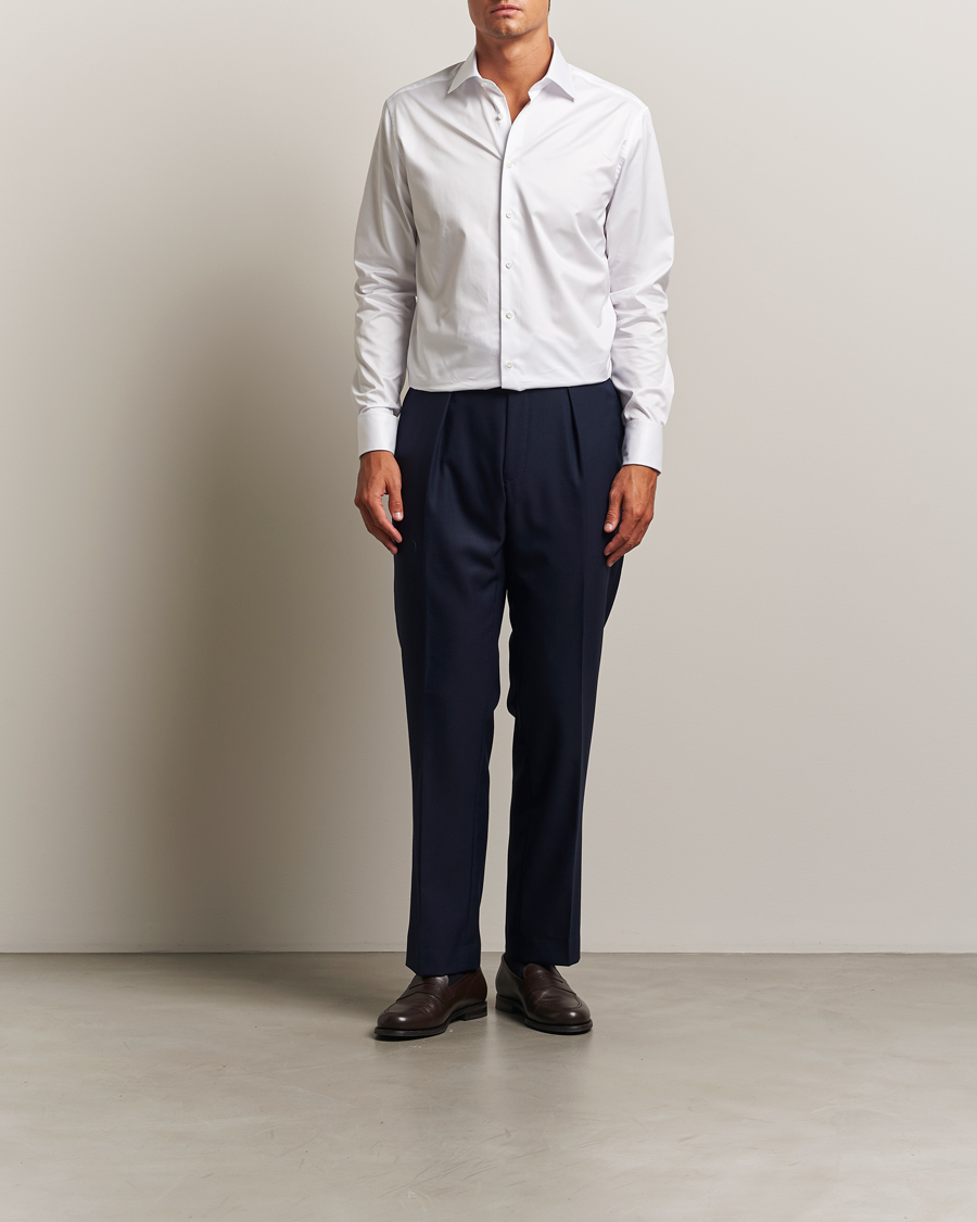 Heren | Overhemden | Stenströms | Regular Fit Cotton Twill Double Cuff Shirt White