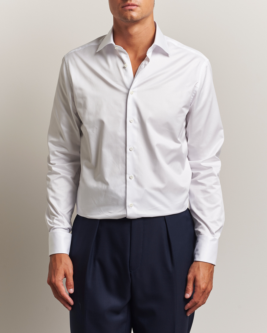 Heren | Overhemden | Stenströms | Regular Fit Cotton Twill Double Cuff Shirt White