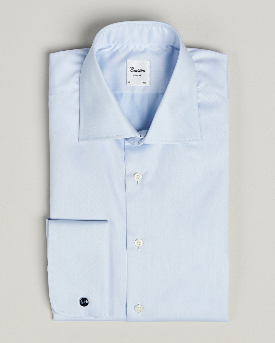 Heren | Overhemden | Stenströms | Regular Fit Cotton Twill Double Cuff Shirt Blue