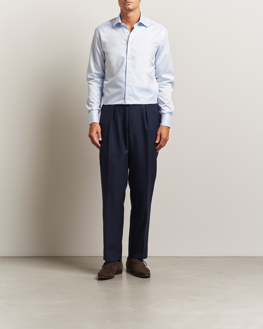 Heren | Overhemden | Stenströms | Regular Fit Cotton Twill Double Cuff Shirt Blue