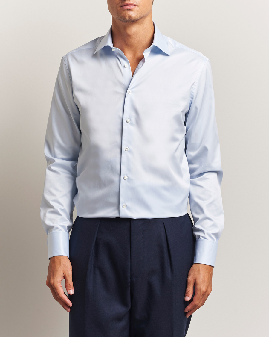 Heren | Overhemden | Stenströms | Regular Fit Cotton Twill Double Cuff Shirt Blue