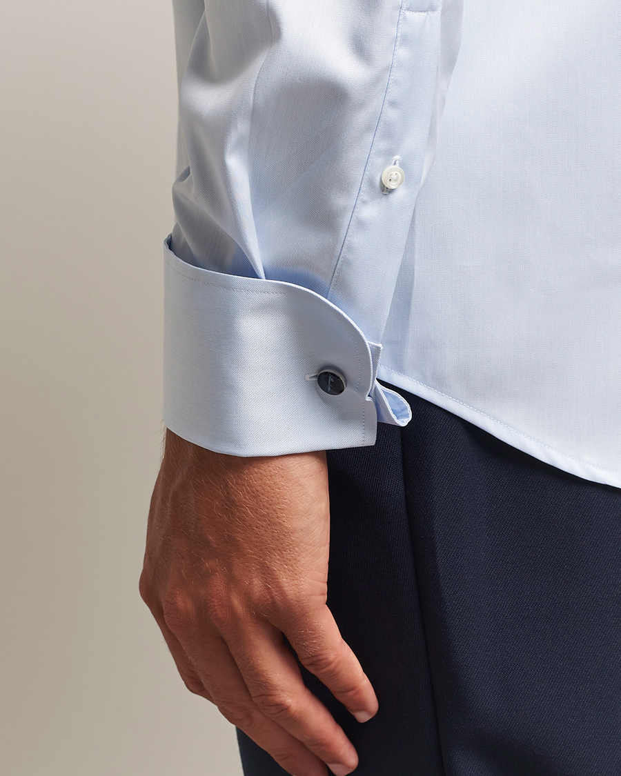 Heren | Overhemden | Stenströms | Regular Fit Cotton Twill Double Cuff Shirt Blue