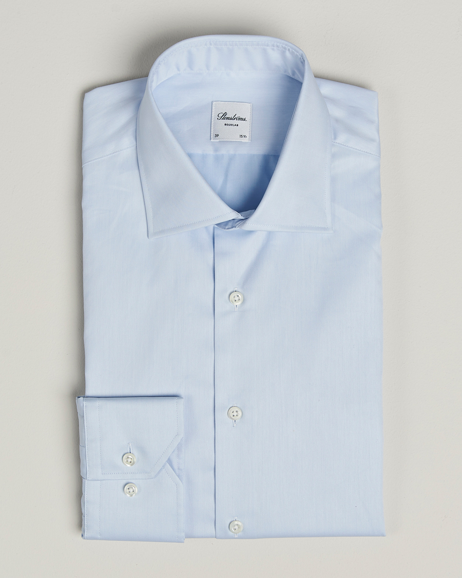 Heren | Overhemden | Stenströms | Regular Fit Cotton Twill Shirt Blue