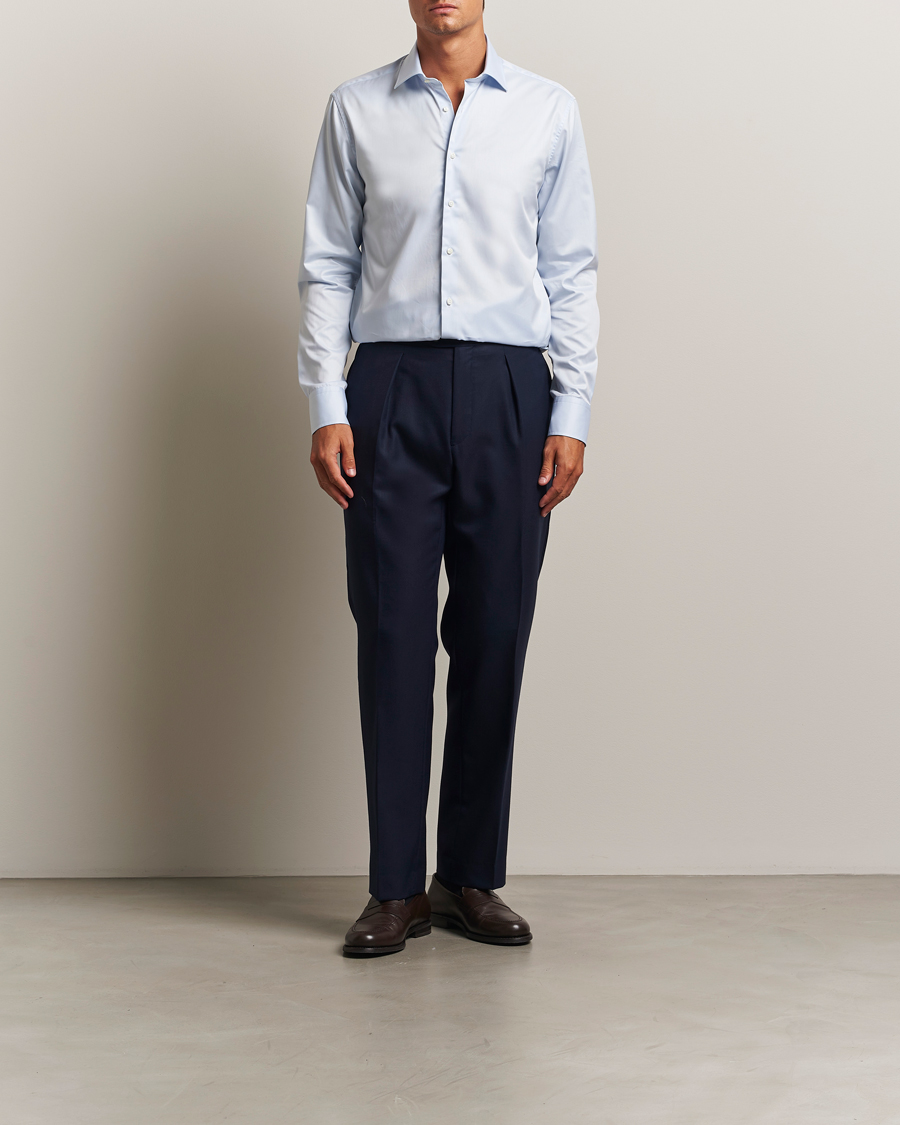 Heren | Overhemden | Stenströms | Regular Fit Cotton Twill Shirt Blue