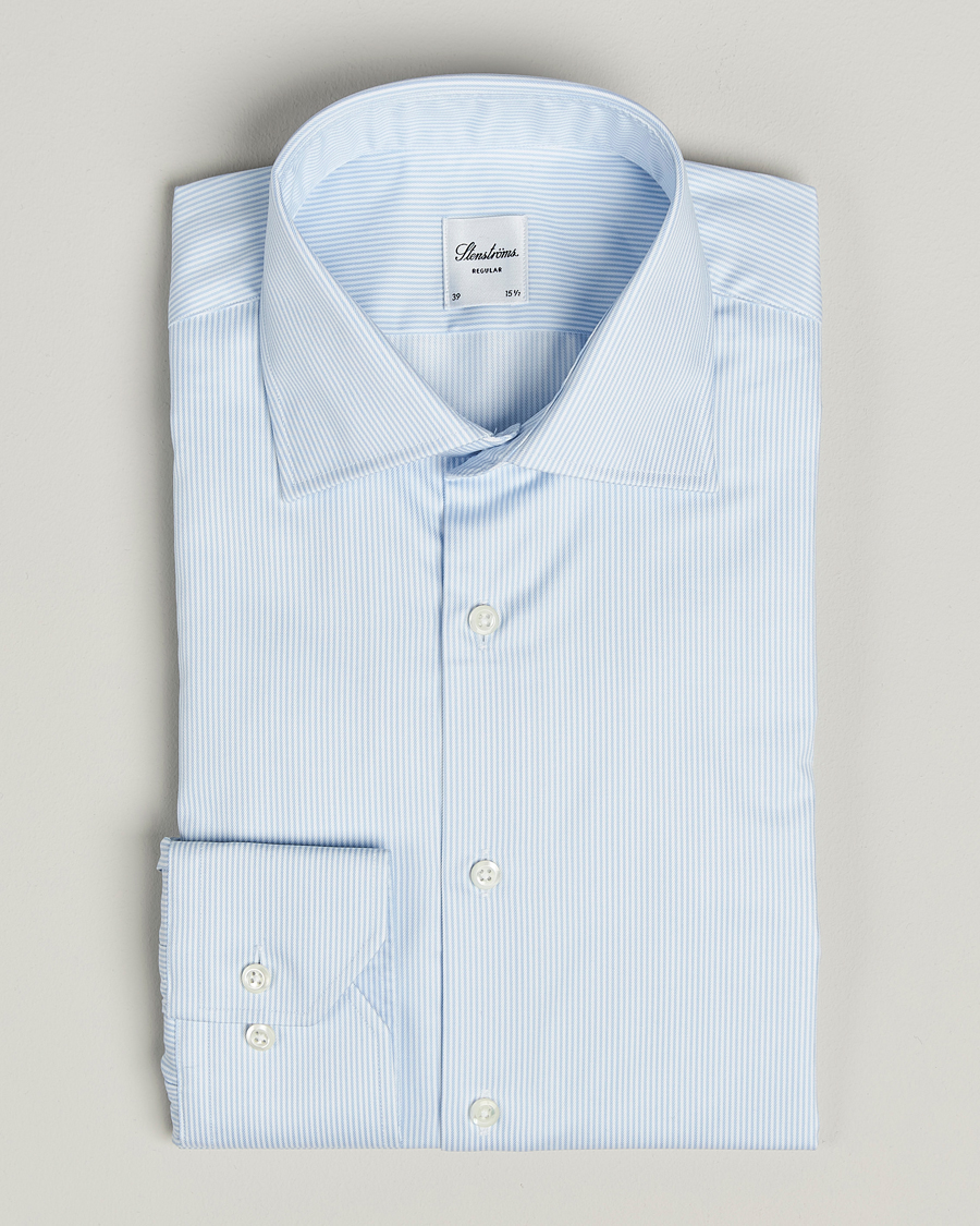 Heren | Overhemden | Stenströms | Regular Fit Thin Stripe Shirt White/Blue