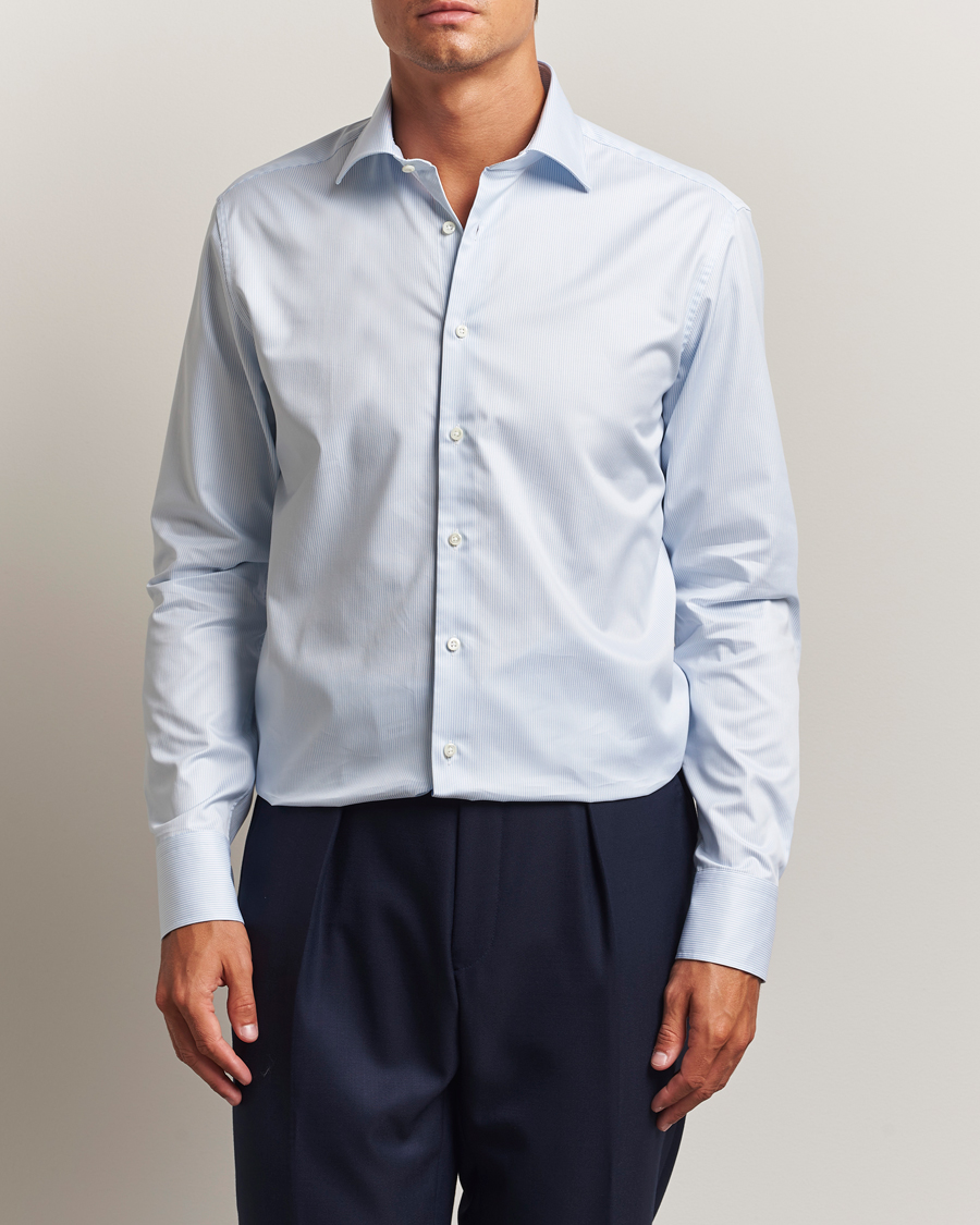 Heren | Overhemden | Stenströms | Regular Fit Thin Stripe Shirt White/Blue