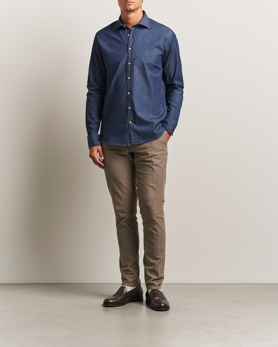 Heren | Overhemden | Stenströms | Regular Fit Garment Washed Shirt Dark Denim