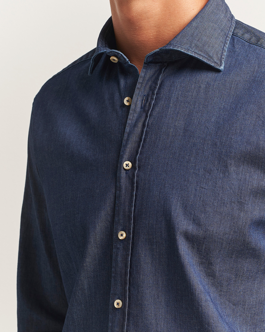Heren | Overhemden | Stenströms | Regular Fit Garment Washed Shirt Dark Denim