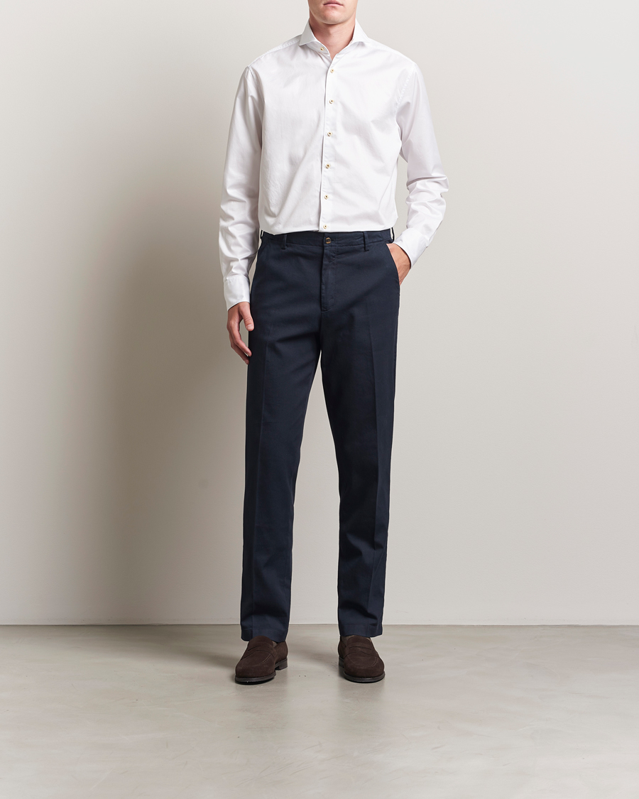 Heren | Overhemden | Stenströms | Regular Fit Washed Cotton Plain Shirt White