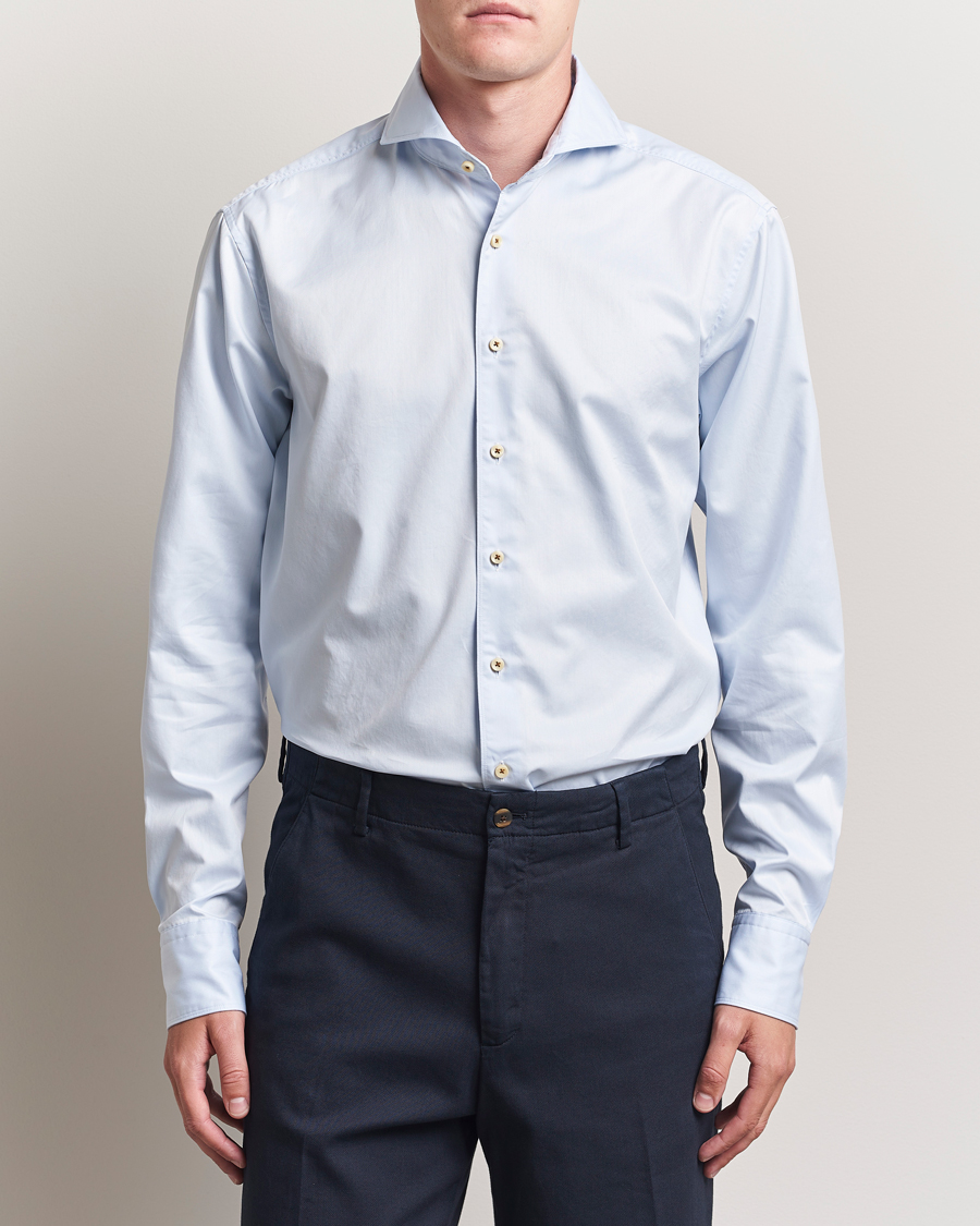 Heren | Overhemden | Stenströms | Regular Fit Washed Cotton Plain Shirt Light Blue