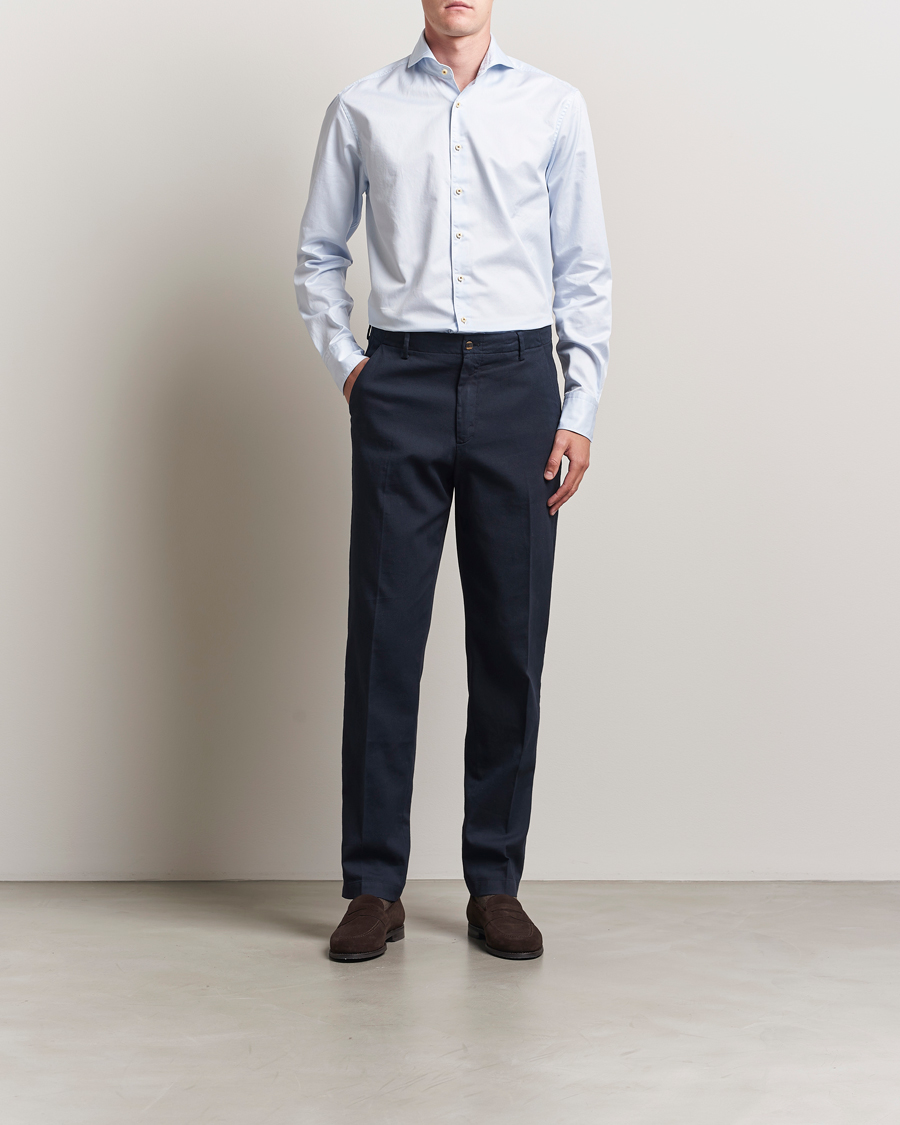 Heren | Overhemden | Stenströms | Regular Fit Pinstriped Casual Shirt Light Blue