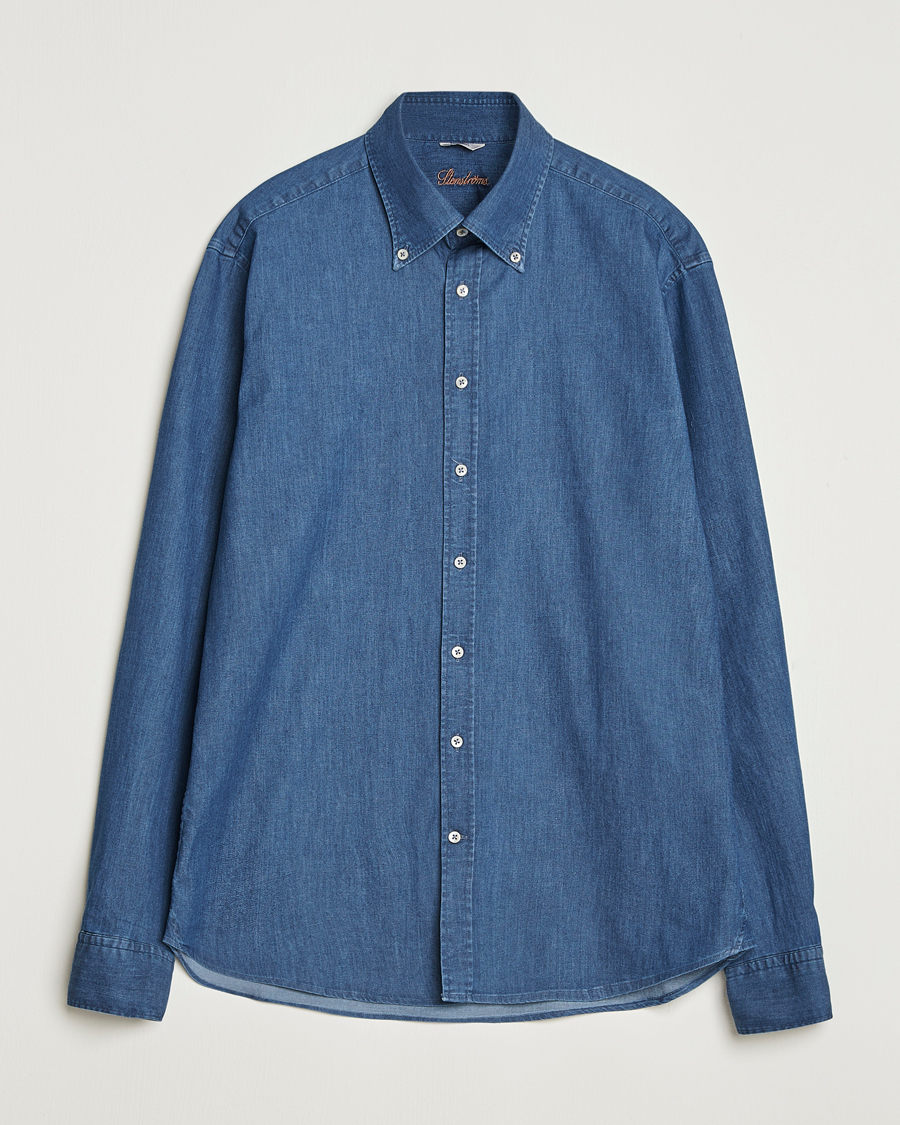 Heren | Overhemden | Stenströms | Regular Fit Button Down Garment Washed Shirt Denim