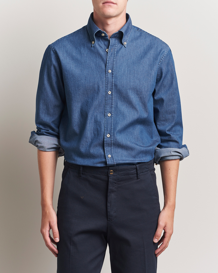 Heren | Overhemden | Stenströms | Regular Fit Button Down Garment Washed Shirt Denim