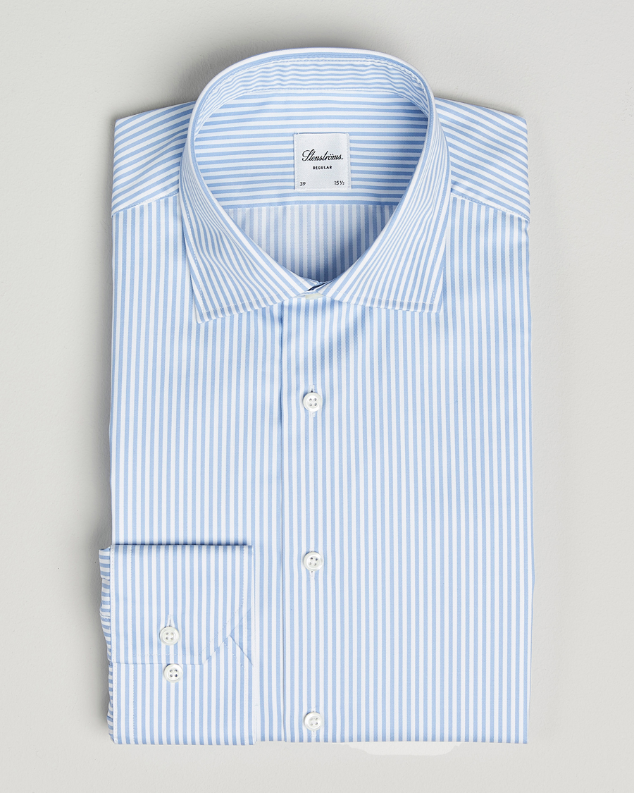 Heren | Overhemden | Stenströms | Regular Fit Striped Cut Away Shirt Blue/White