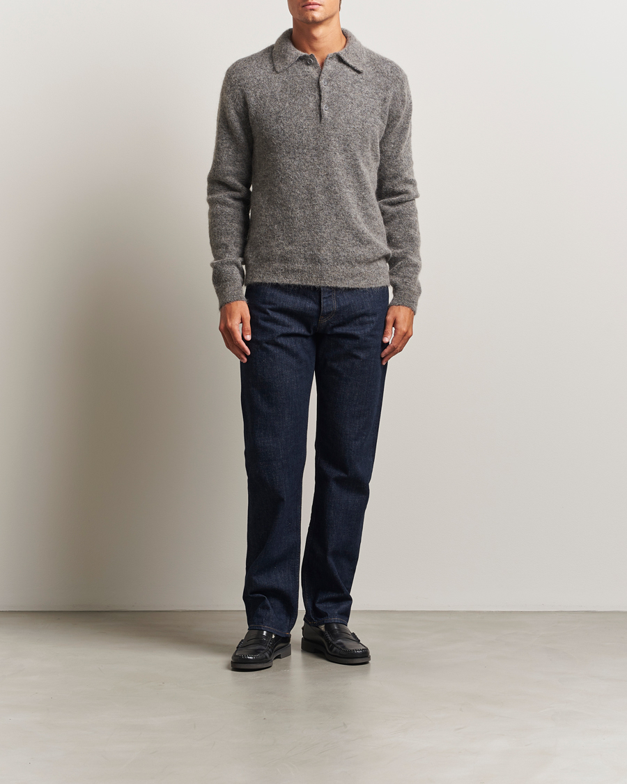Heren | Truien | Sunflower | Mohair Knitted Polo Grey Melange