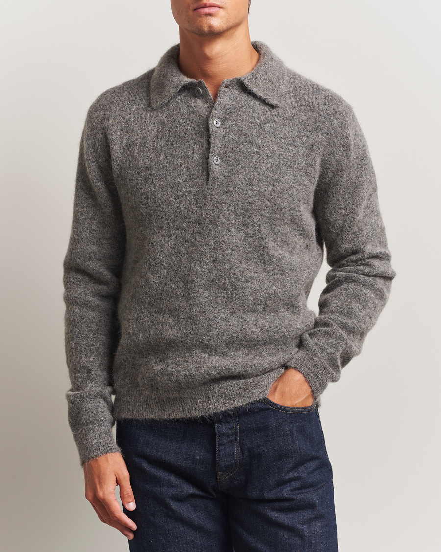 Heren | Truien | Sunflower | Mohair Knitted Polo Grey Melange