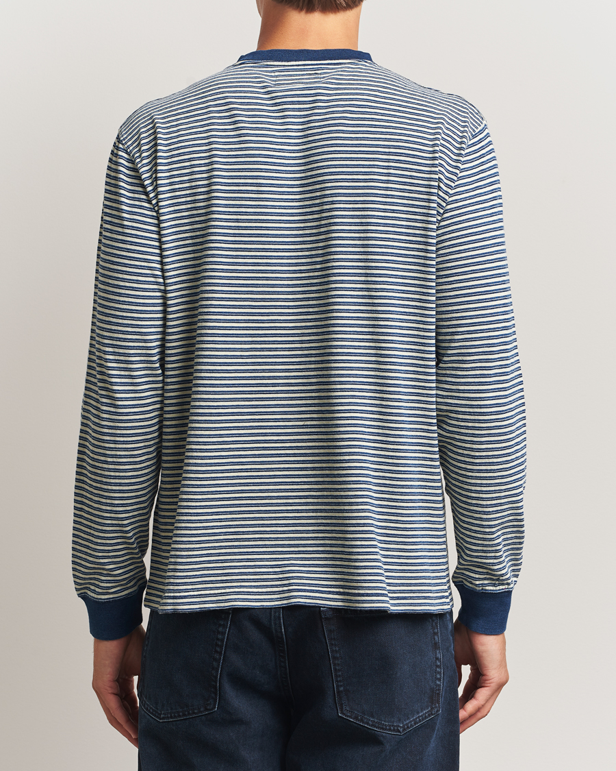 Heren | T-shirts | BEAMS PLUS | Indigo Stripe Long Sleeve T-Shirt White/Navy