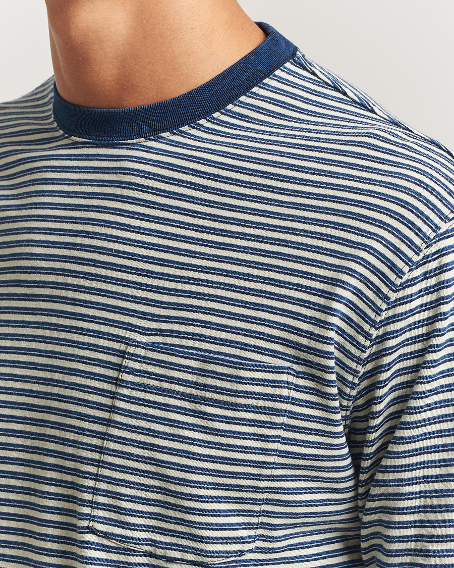 Heren | T-shirts | BEAMS PLUS | Indigo Stripe Long Sleeve T-Shirt White/Navy