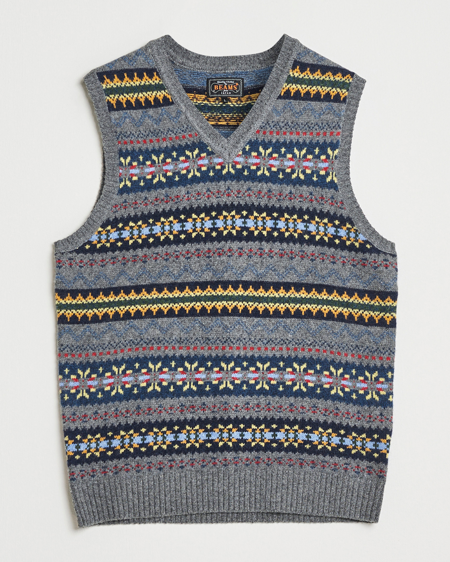 Heren | Truien | BEAMS PLUS | Fairisle Knit Vest Grey