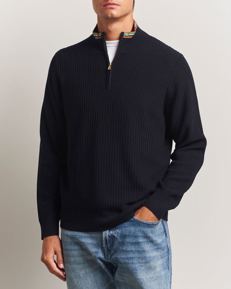 Heren | Truien | Paul Smith | Merino Rib Knitted Half Zip Navy