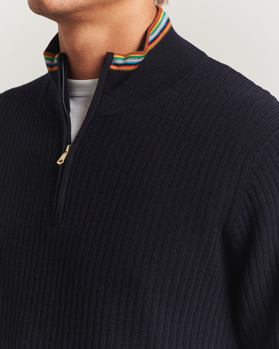 Heren | Truien | Paul Smith | Merino Rib Knitted Half Zip Navy