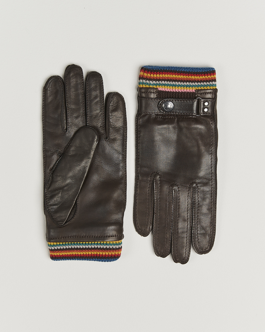 Heren | Handschoenen | Paul Smith | Signature Stripe Cuff Leather Glove Dark Brown