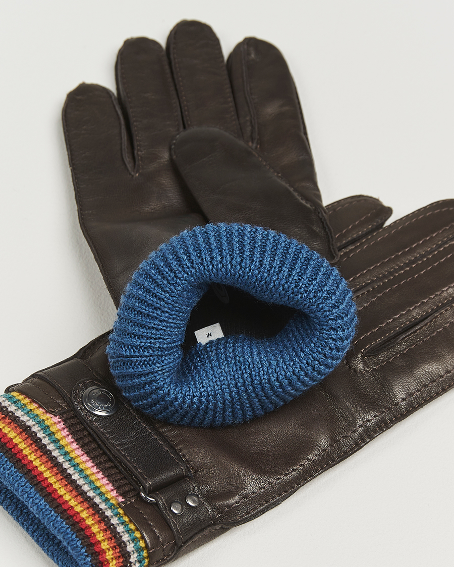Heren | Handschoenen | Paul Smith | Signature Stripe Cuff Leather Glove Dark Brown