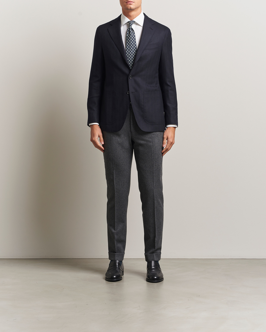 Heren | Blazers | Caruso | Aida Herringbone Wool Blazer Navy
