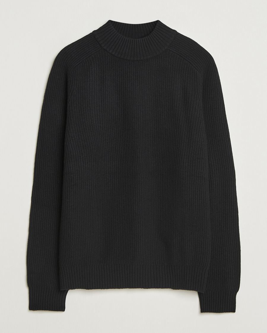 Heren | Truien | Filippa K | Ribbed Wool Mockneck Sweater Black