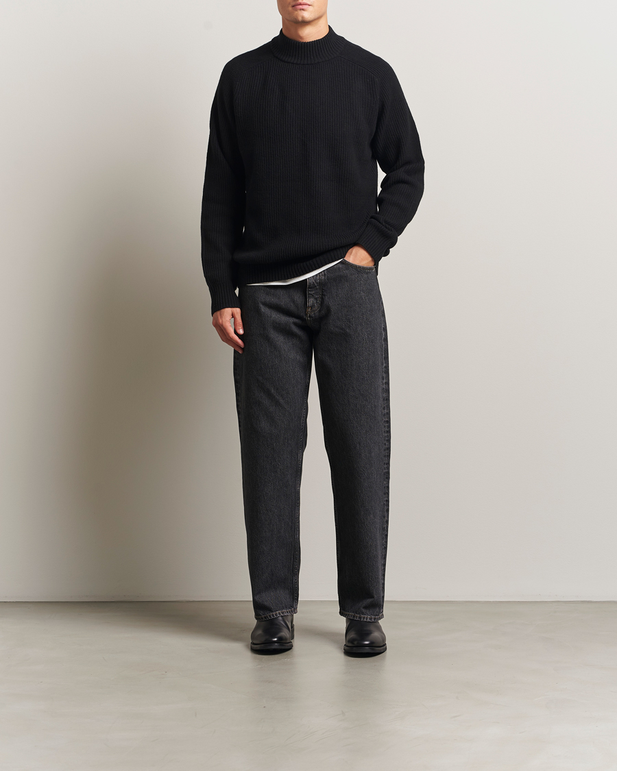 Heren | Truien | Filippa K | Ribbed Wool Mockneck Sweater Black