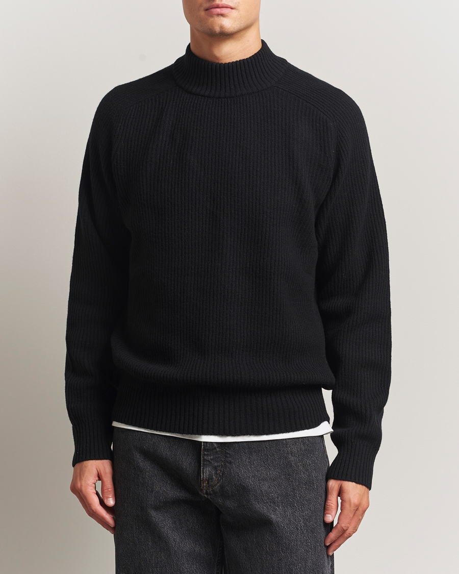 Heren | Truien | Filippa K | Ribbed Wool Mockneck Sweater Black