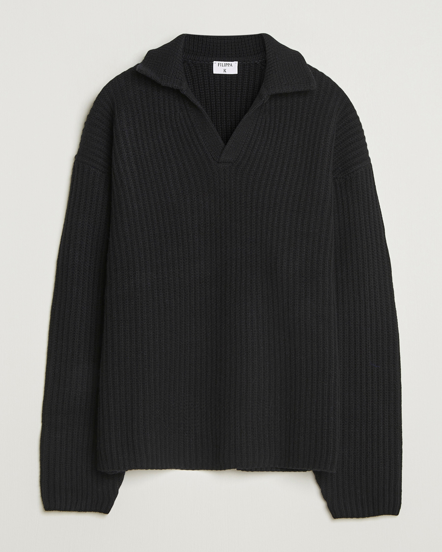 Heren | Truien | Filippa K | Chunky Ribbed Wool Polo Black