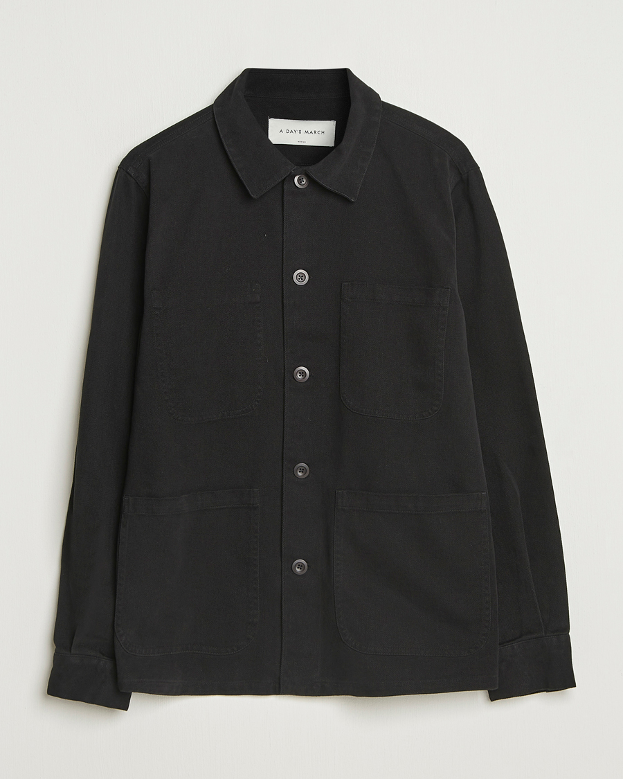 Heren | Overhemden | A Day's March | Algot Cotton Lyocell Overshirt Black