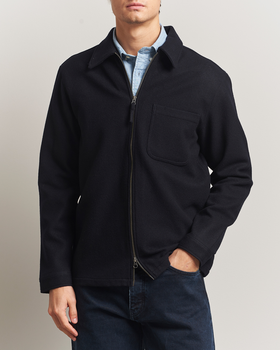 Heren | Overhemden | A Day's March | Fraser Wool Zip Overshirt Navy