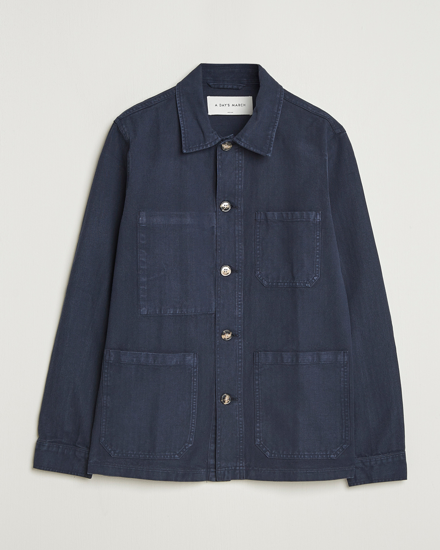 Heren | Overhemden | A Day's March | Original Herringbone Overshirt Navy