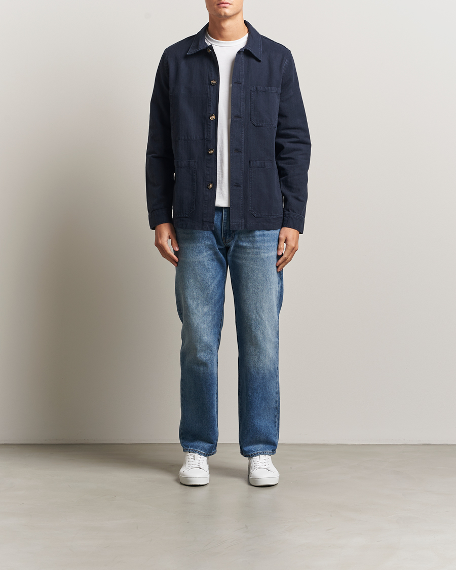 Heren | Overhemden | A Day's March | Original Herringbone Overshirt Navy