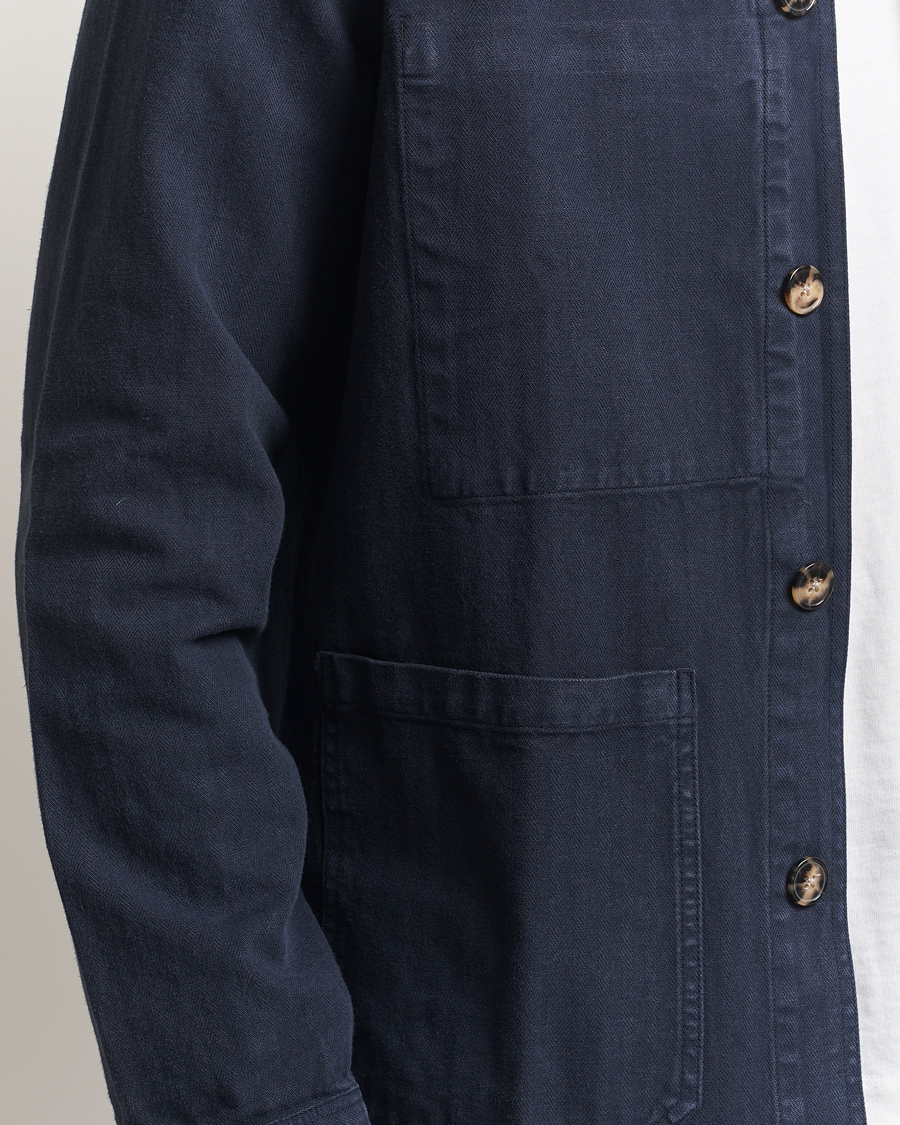Heren | Overhemden | A Day's March | Original Herringbone Overshirt Navy