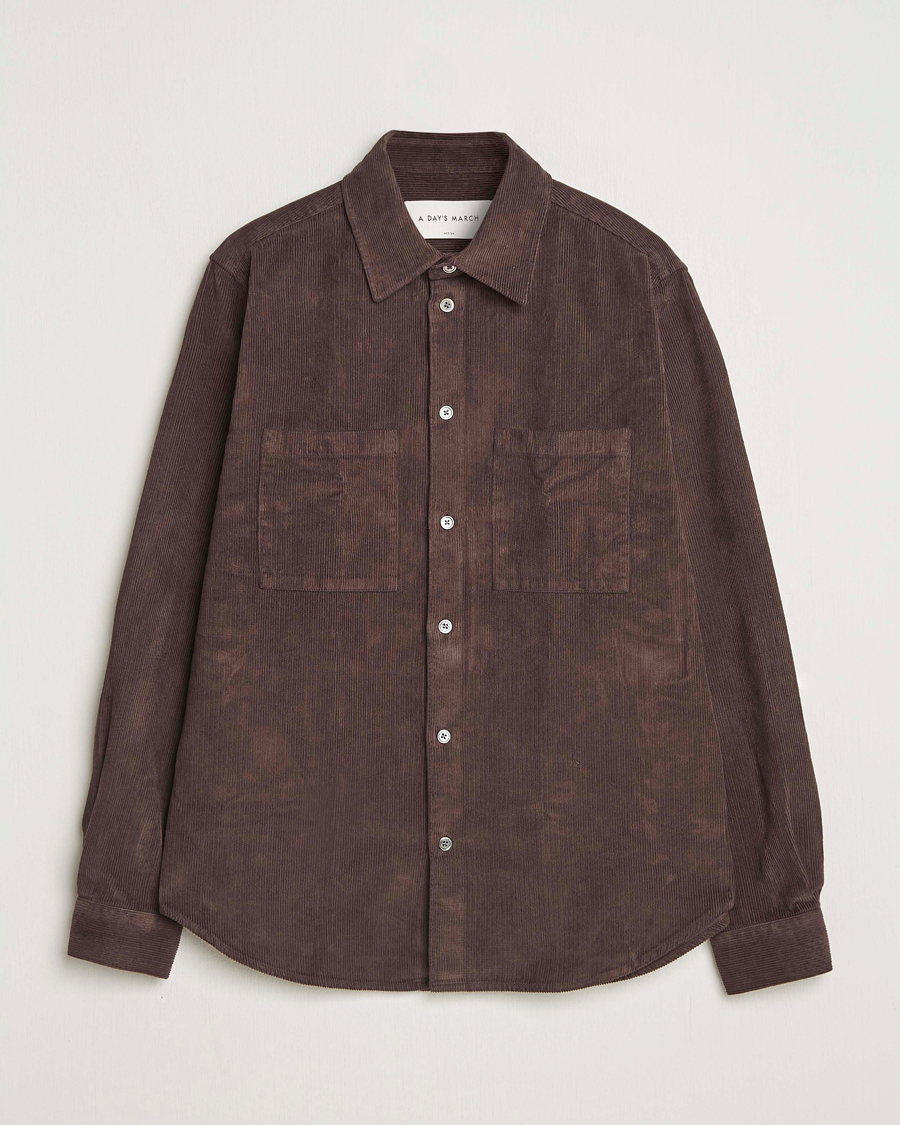 Heren | Overhemden | A Day's March | Rupert Cord Shirt Dark Brown