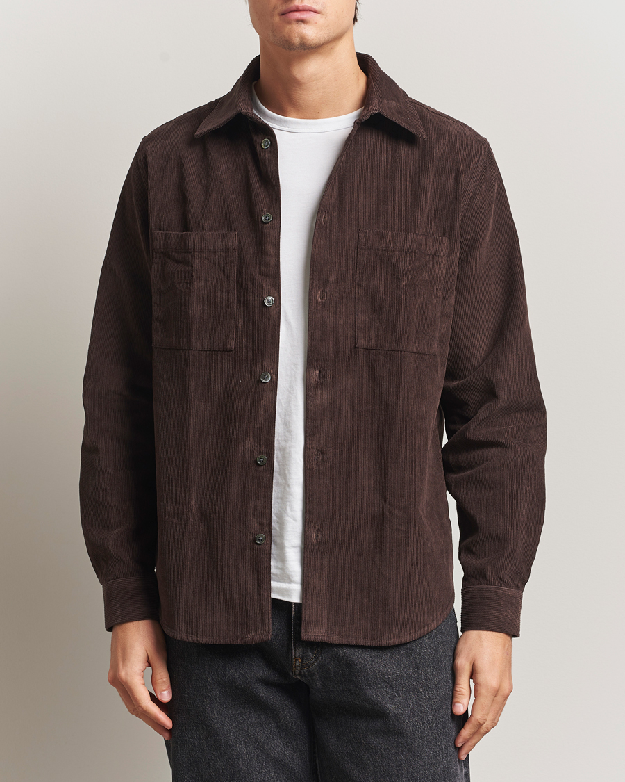 Heren | Overhemden | A Day's March | Rupert Cord Shirt Dark Brown