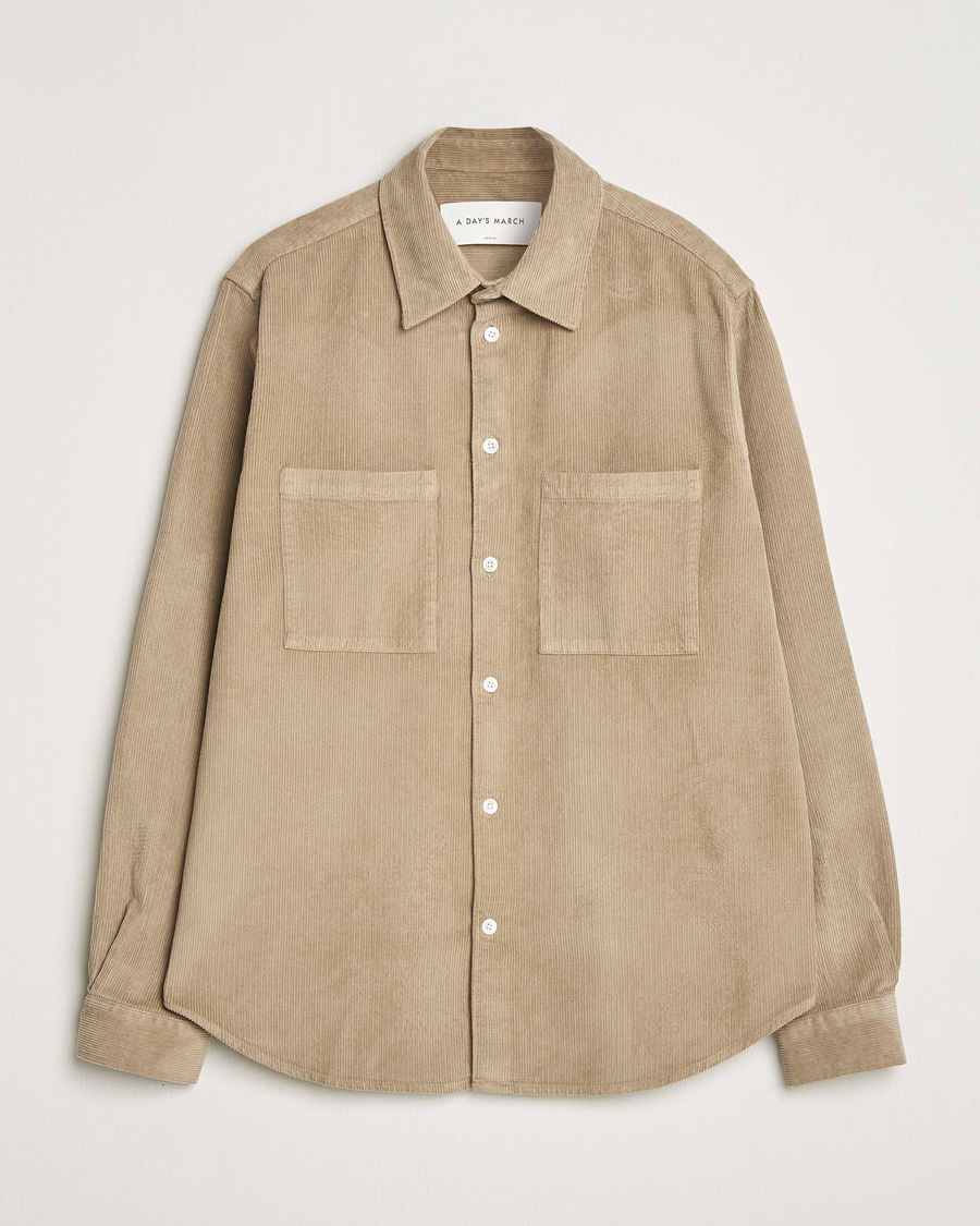 Heren | Overhemden | A Day's March | Rupert Cord Shirt Greige