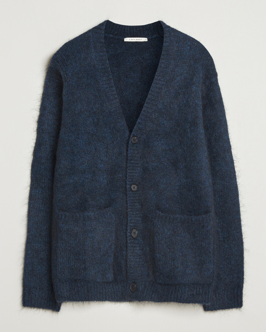Heren | Truien | A Day's March | Jarrow Mohair Cardigan Indigo Blue