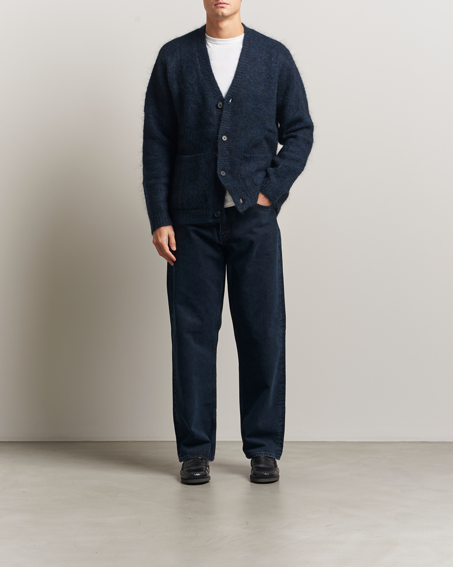 Heren | Truien | A Day's March | Jarrow Mohair Cardigan Indigo Blue