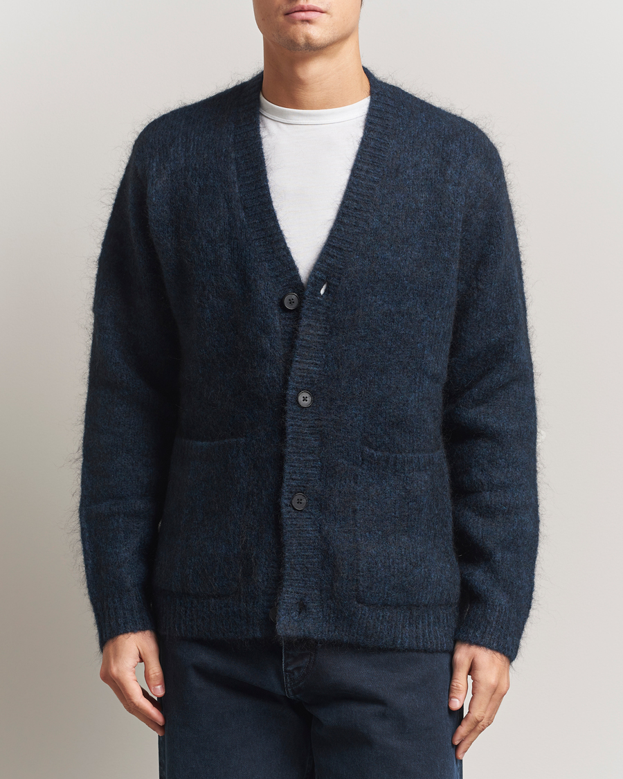 Heren | Truien | A Day's March | Jarrow Mohair Cardigan Indigo Blue